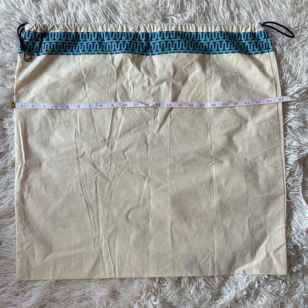 Tory Burch Cream and Teal Drawstring Bag